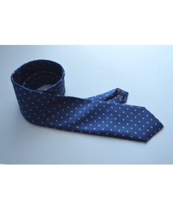 Fine Silk Spotted Tie with Pink Polka Dot Spots on French Blue